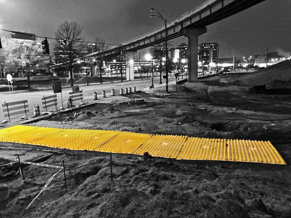 Alabama DOT Bridge Project in Birmingham Alabama uses the FODS Trackout Control Mats to keep the Project Compliant and running smoothly 