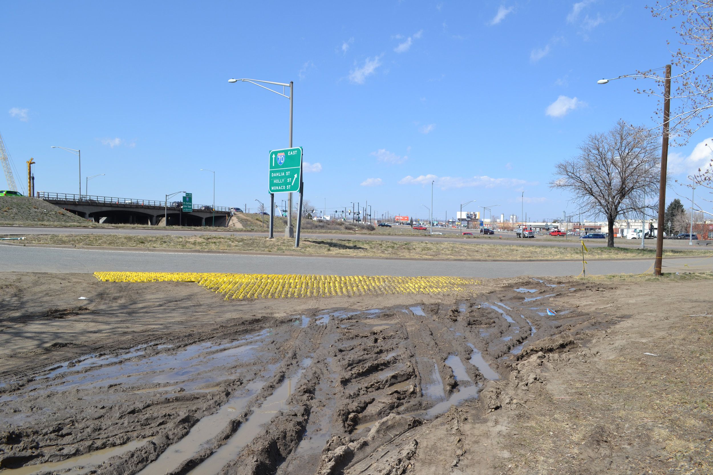 Colorado Blvd Exit Ramp Construction Entrance On Central 70 Project FODS Trackout Control Mats Construction Entrance Construction Exit Vehicle Tracking Controls BMP