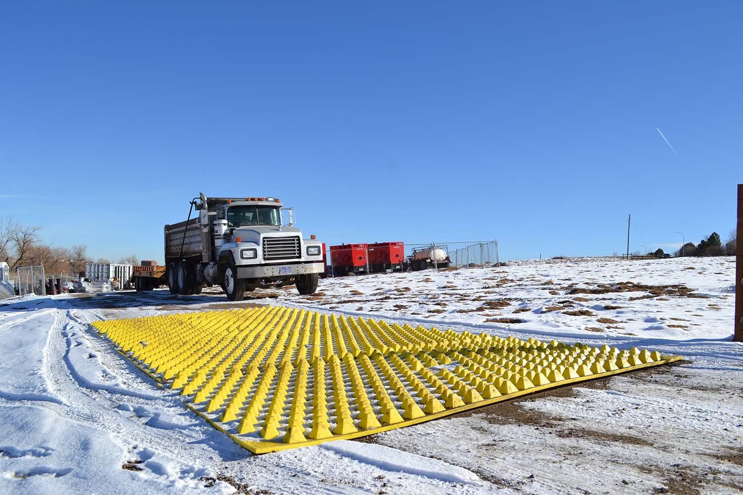 Construction Entrance Storage Area Big Dry Creek Improvements Project Erosion Control Device VTC Stabilized Constrution Entrance Exit Trackout Plates FODS Mats Trackout Plates Vehicle Tracking Pads
