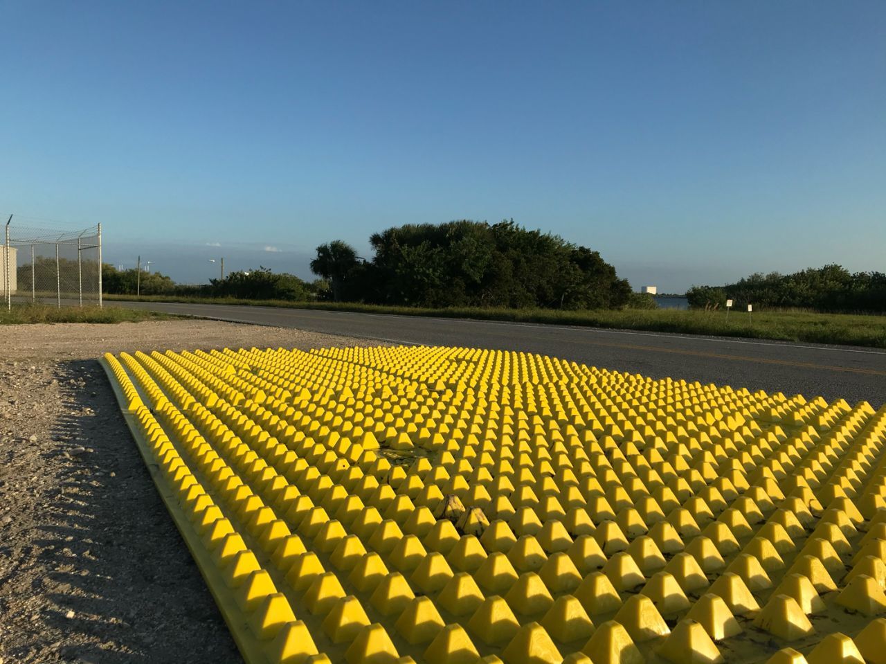 FODS Soil Tracking Prevention Device Installed At Kennedy Space Center In Florida. Florida Soil Tracking Prevention Device NASA Kennedy Space Center Construction Entrance Crawlerway Restoration Project Reusable Composite Tracking Pad System Florida FL