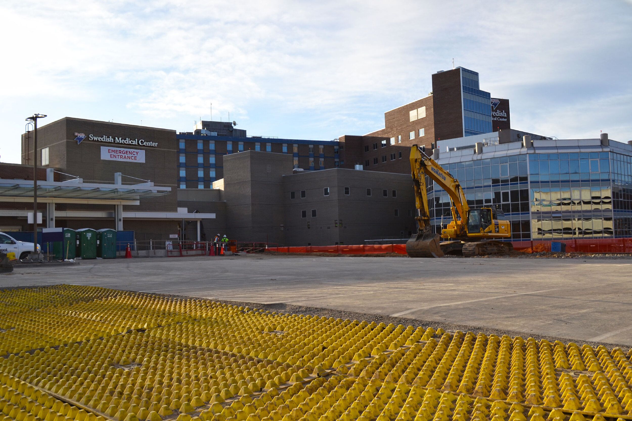 FODS Construction Entrance Reusable Swedish Medical Center Patient Tower Trackout Control System Vtc1 Stabilized Construction Entrance Vehicle Tracking Pad Trackout Control Device