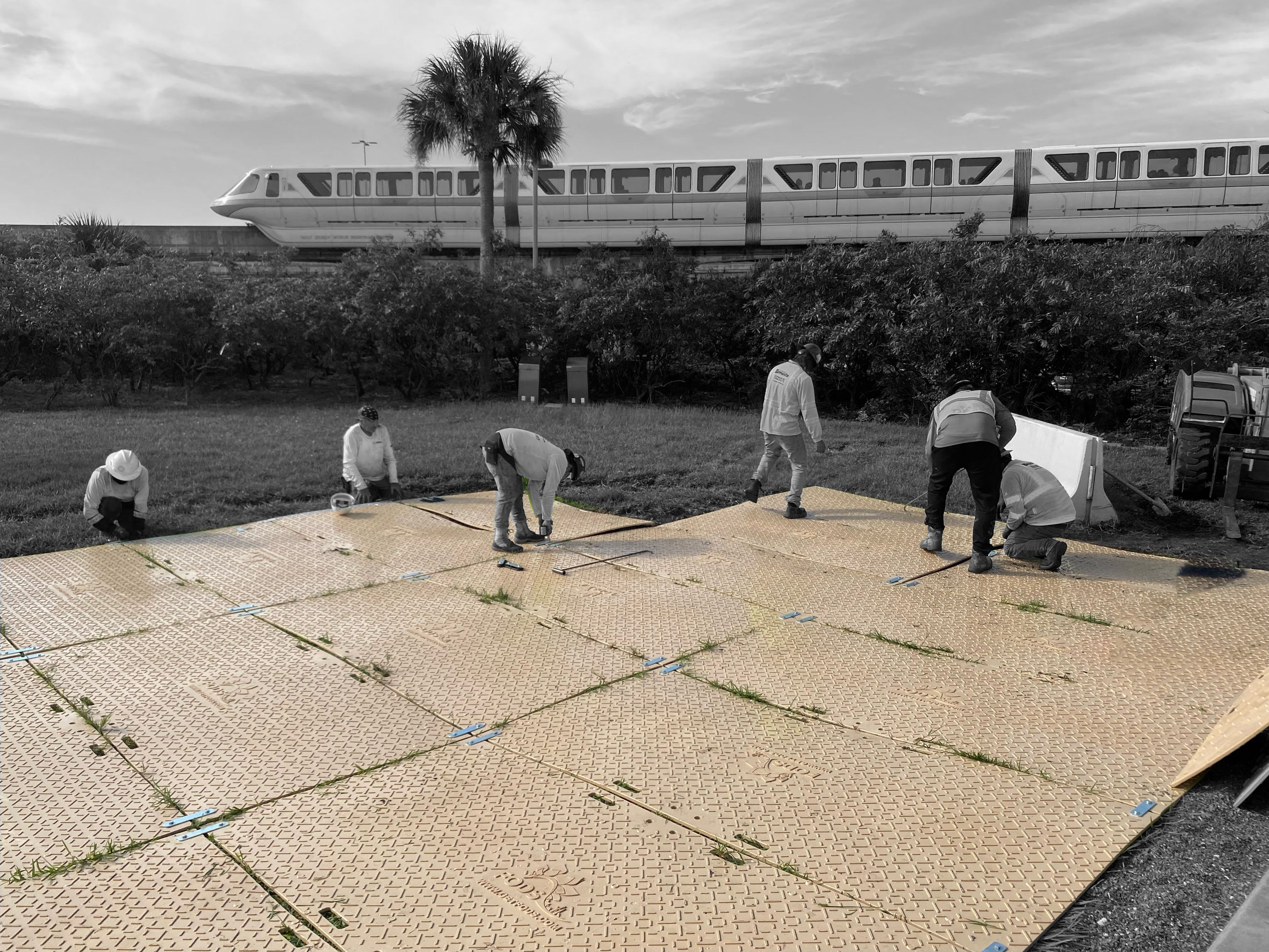 FODS Ground Protection Mat Disney Monorail Concrete Reusable Plywood Stabalized Surface Rapid Deployment Header