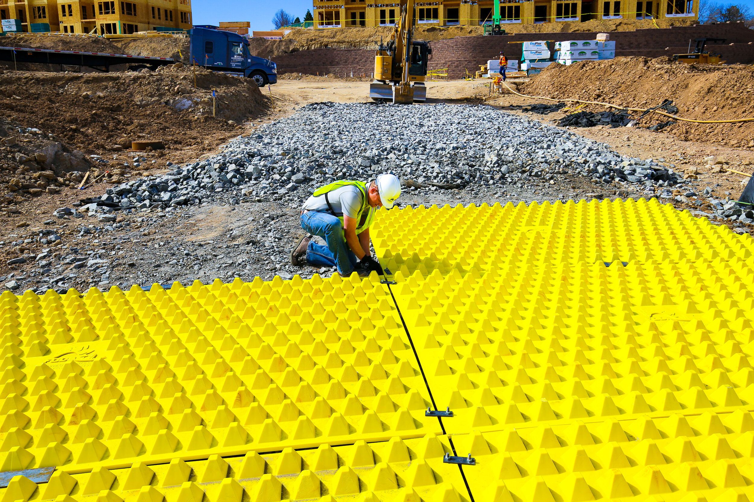 FODS Rock Installation FODS Construction Entrance Construction Exit Installed In Colorado Over Rock Substrate Trackout Control System BMP Construction Vehicle Tracking Controls BMP Soil Tracking Prevention Device VTC TC-1