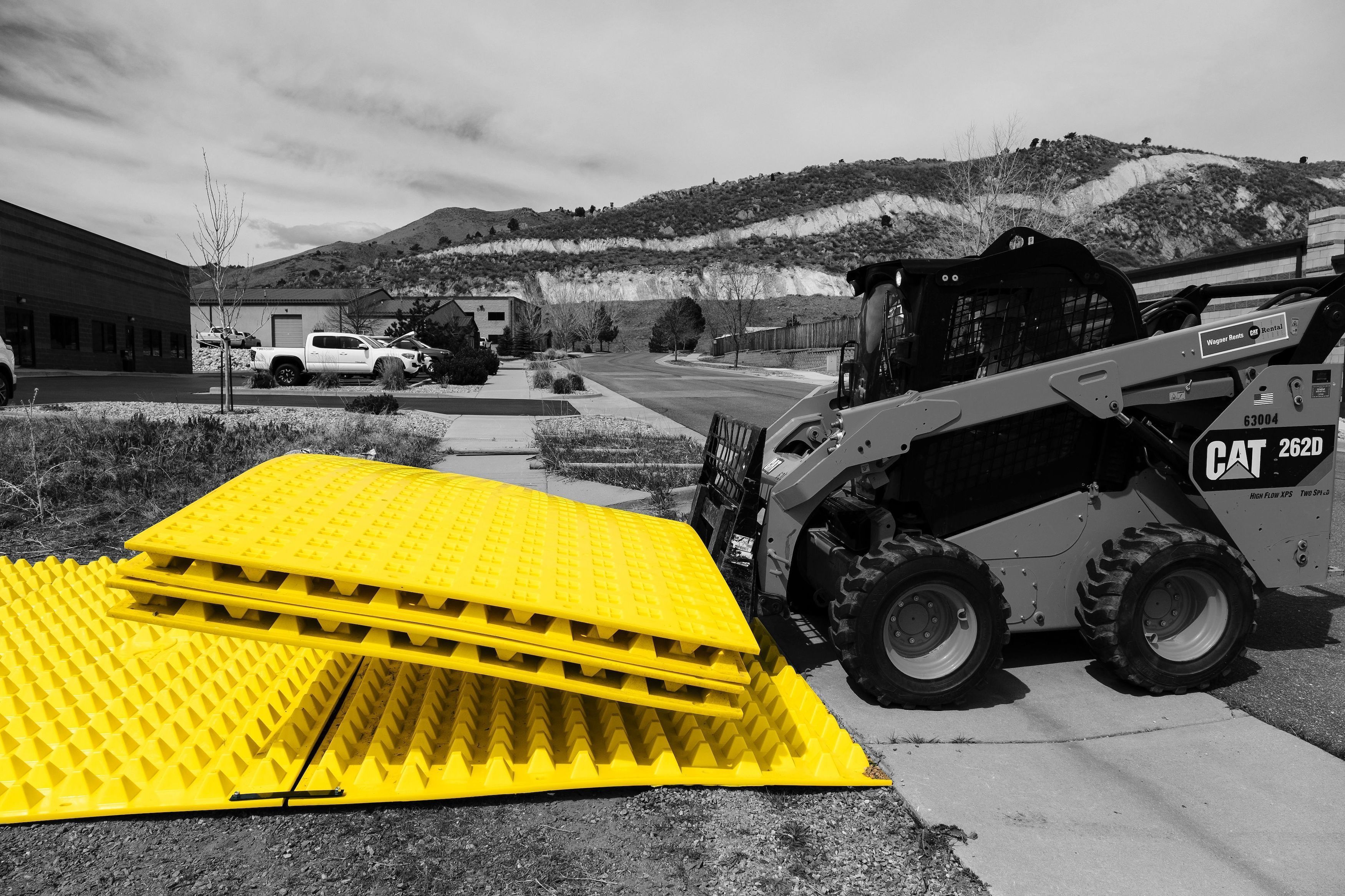 FODS Trackout Control Mats Installed using Skid Steer Reusable Construction Entrance Exit TC-1 Vehicle Trackout Controls BMP