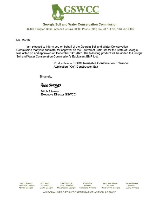 GSWCC FODS Approval Letter