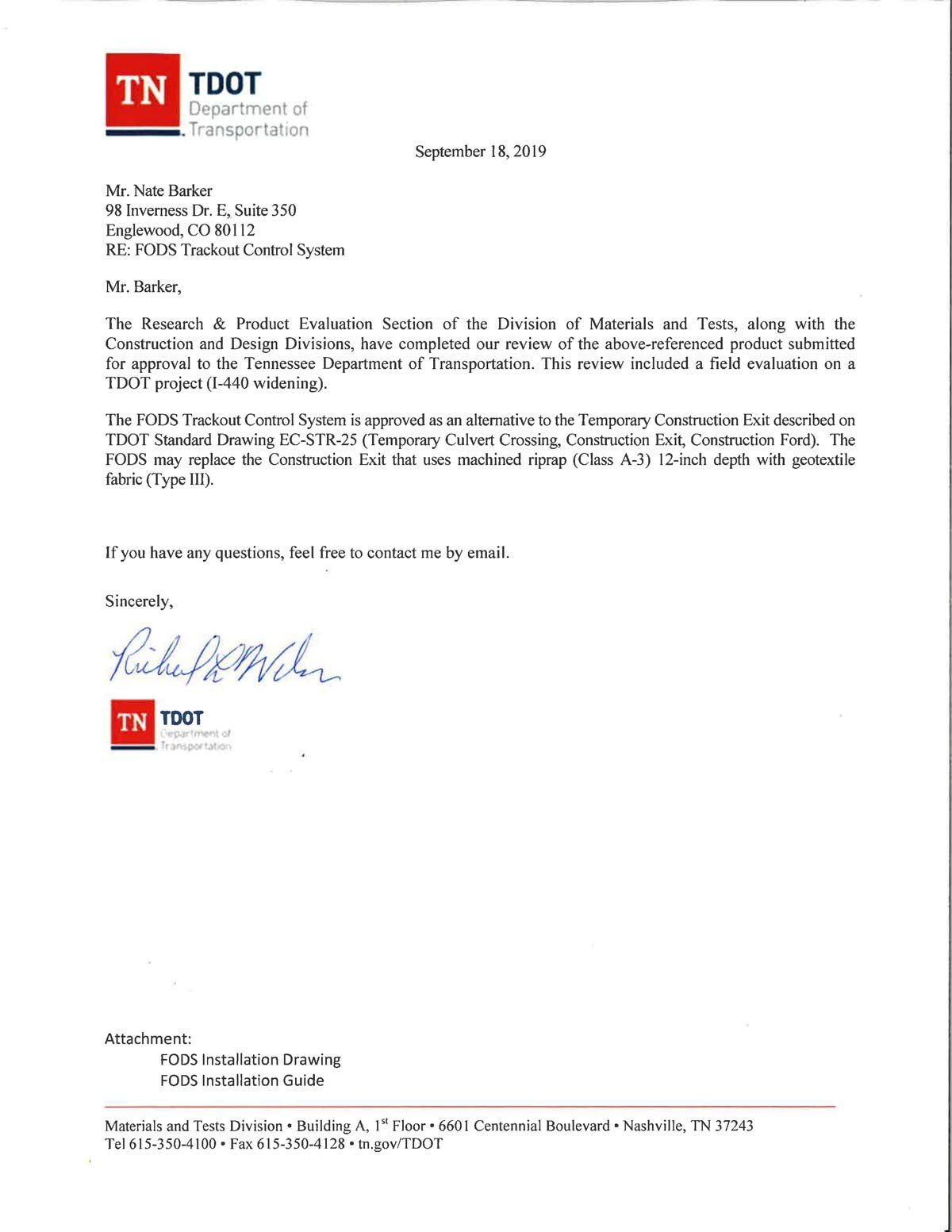 Tdot Approval Letter